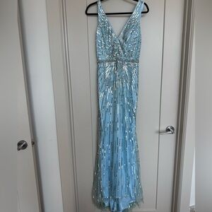 Mac Duggal Light Blue Beaded Gown